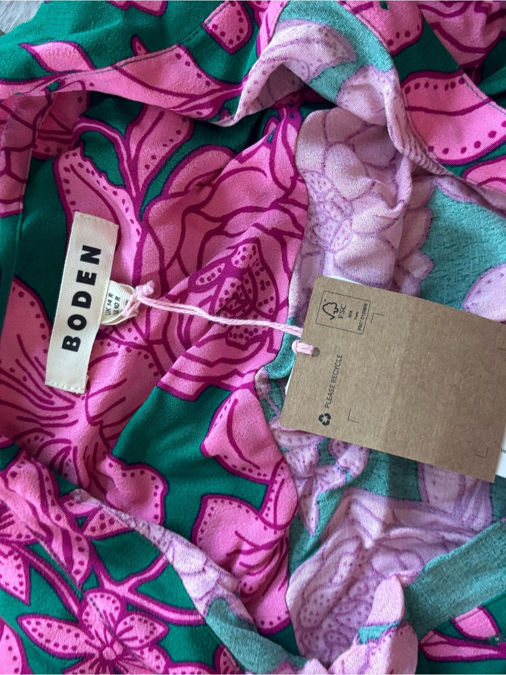 Boden Pink and Green Floral Shirt-Collar Midi Dress - Picture 3 of 3